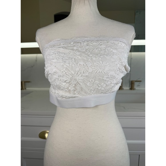 Unbranded Other - Lace Bandeau Bra Womens 3XL Ivory Floral Strapless Hook Back Plus Size Lingerie